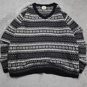VTG St. John's Bay Fair Isle V Neck Lambswool Nordic Black Sweater 2XL (26x26)
